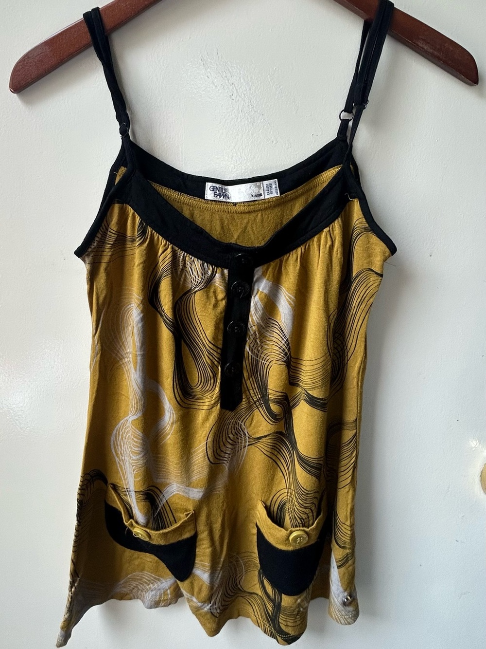 Gentle Fawn mustard Yellow & Black Printed Spaghetti Strap Tank